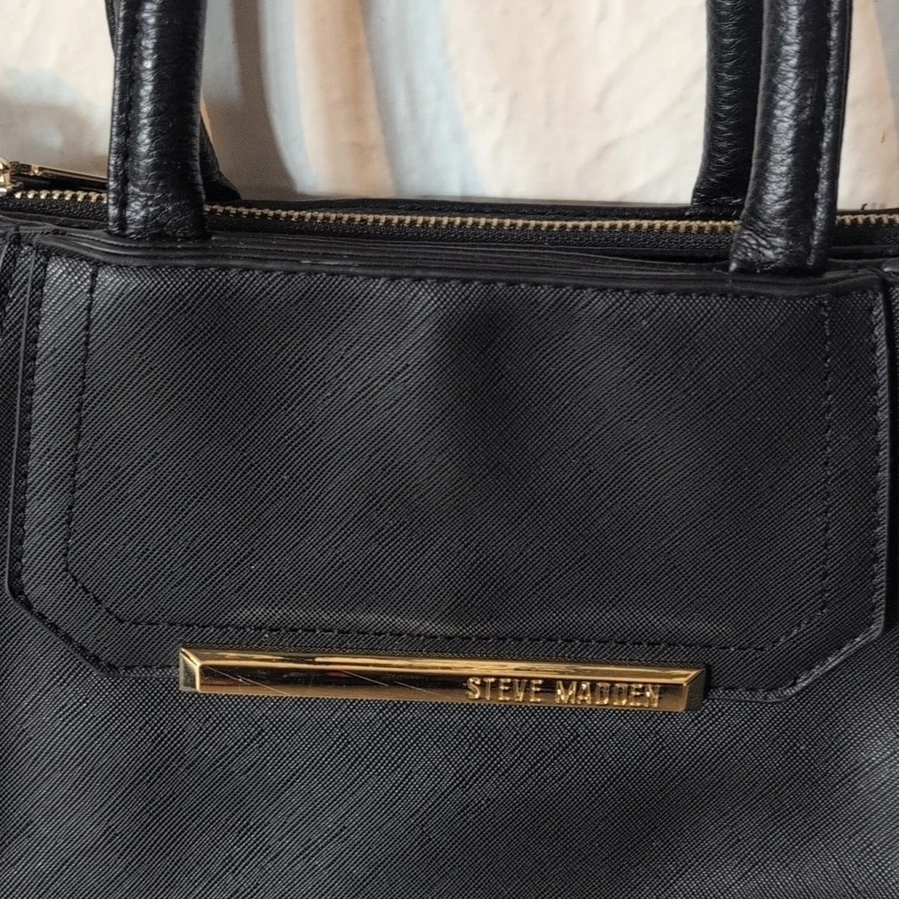 Steve Madden Black and Cream Satchel with Gold Detail